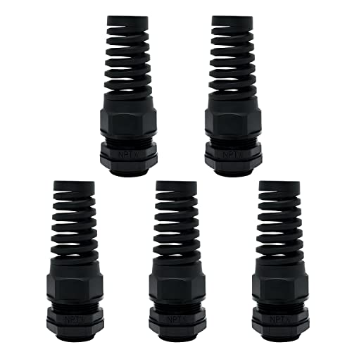 LeMotech 5Pcs NPT 1/2" IP68 Waterproof Cable Gland Flex Spiral Strain Relief Black Nylon Joint with Gaskets for 6-12mm Wire Thread - color: Black, size: NPT 1/2" (5-Pack)
