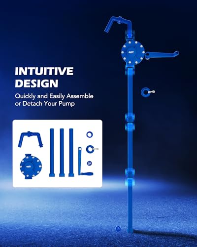 OMT 55 Gallon Drum Pump, Hand Water Pump Fits 5 to 55 Gallon Drums - color: Blue Rotary Action Reinforced PP Pump