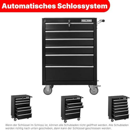 6-Drawer Toolbox with Wheels Rolling Toolbox - color: Black-6