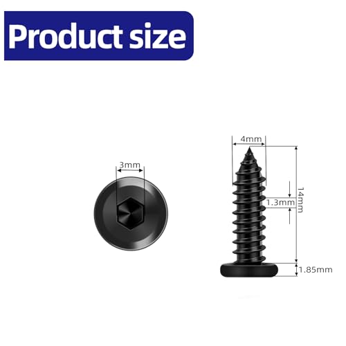 100-Piece M4 x 14mm Black Self-Tapping Screws - 304 Stainless Steel Flat Head Hex Socket Cap Screws with Drive Bit, for Wood and Thin Metal - color: Black, size: M4 x 14mm