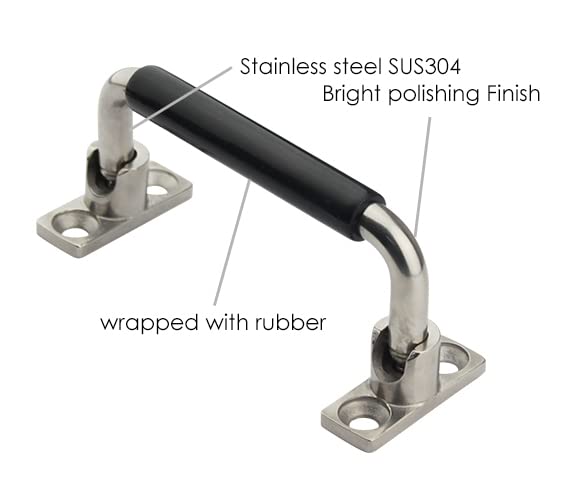 304 Stainless Steel Folding Pulls Cabinet Handle 90 Degrees Folding Pull Handle with Rubber and Bright Polishing,4'' Hole Center - style: 4'' Hole Center with Rubber