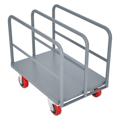 Heavy Duty Platform Truck Cart, Industrial Utility Cart with Side Poles, 6" Swivel Casters, All-Steel Construction Platform for Warehouse Garage Logistics(with 3 Side Handrails) - style: 3 Side Handrails