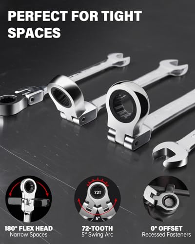 ROTATION 32pc SAE 12 point Flex-Head Ratcheting Wrench Set, 1/4" to 7/8" - size: SAE