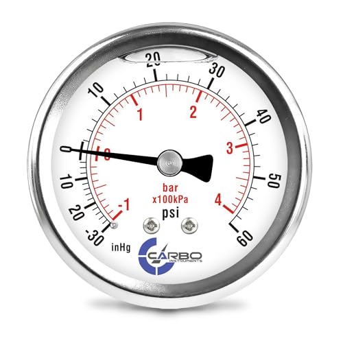 Carbo Compound Pressure Gauge -30 inHg to 60 PSI, NIST Traceable, USA Lab Calibrated, 2.5" Dial, 1/4 NPT Back Mount, ASME Grade A, 304 SS Case, Brass Wetted Parts, PSI/inHg - size: -30 inHg to 60 PSI, style: NIST TRACEABLE