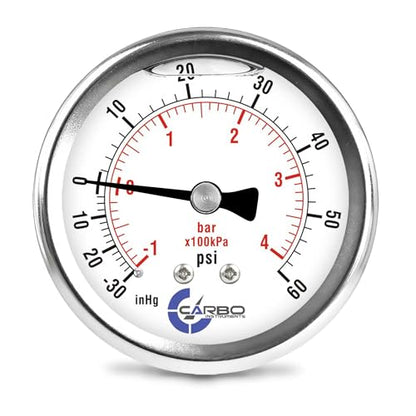 Carbo Compound Pressure Gauge -30 inHg to 60 PSI, NIST Traceable, USA Lab Calibrated, 2.5" Dial, 1/4 NPT Back Mount, ASME Grade A, 304 SS Case, Brass Wetted Parts, PSI/inHg - size: -30 inHg to 60 PSI, style: NIST TRACEABLE