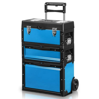 Auto Dynasty 3-Tier Rolling Trolley Tool Box Stackable w/Wheels, 19.5" Blue - color: Blue