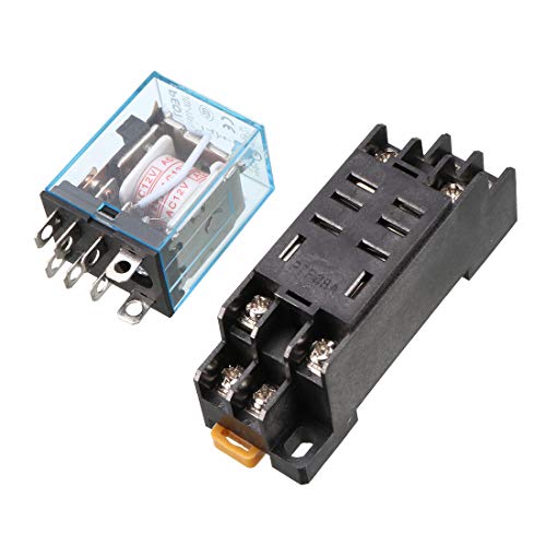 uxcell a13060500ux0313 AC 12V Coil 8 Pin 8 Pin 10A LY2J DIN Rail Electromagnetic Power Relay with Base, Black