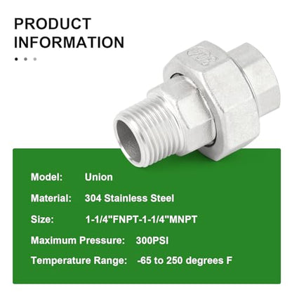 TAISHER 1PCS 304 Stainless Steel Union，1-1/4" NPT Male x 1-1/4" NPT Female Cast Pipe Fitting,Reducing Pipe Adapter Fitting - size: 1-1/4" (F x M)NPT