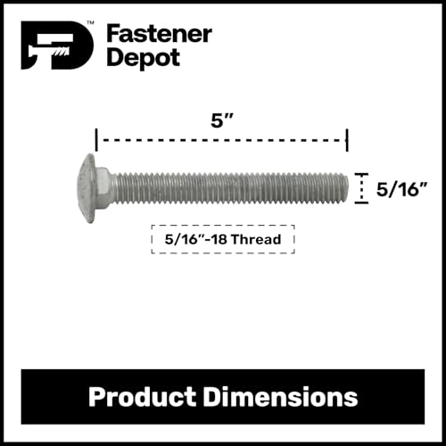 5/16"-18 x 5 (50 Pack) Galvanized Carriage Bolt Kit Grade 307A, Includes 5/16"-18 Hex Nuts (50 pcs), Hot Dip Galvanized for Exterior Use by Fastener Depot