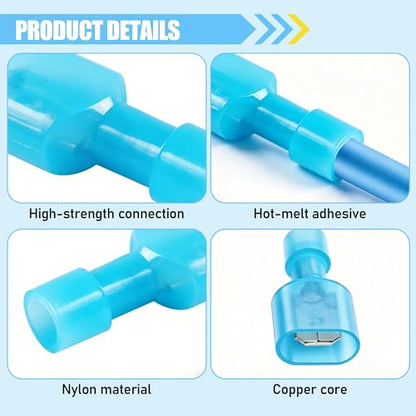 100PCS Spade Connector Kit, Quick Disconnect Male and Female Wire Connectors, Nylon Insulated Crimp Terminals for Automotive, Electronics