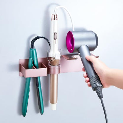 Hair Dryer Holder Wall Mount Curling Iron Holder Flat Iron Holder, Blow Dryer Holder Wall, 3 in 1 Bathroom Hair Tool Organizer Rack for Universal Hairdryer Straightener Curlings (Rose Gold) - color: Rose Gold