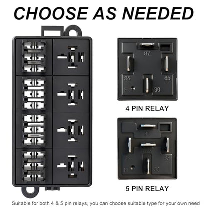 12V 12 Way Fuse Relay Box, 4 Relays and 12 ATC/ATO Blade Fuses Slots, Compatible with 4-Pin 5-Pin 40Amp Relay, for Cars Truck Marine Boat Jeep (Box) - size: 4Relays 12Fuses slots, style: Box