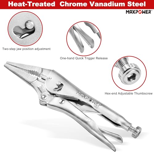 MAXPOWER Locking Pliers Set, 9" Long Nose & 10" Curved Jaw, 2 Pack - style: Long nose & curved jaw