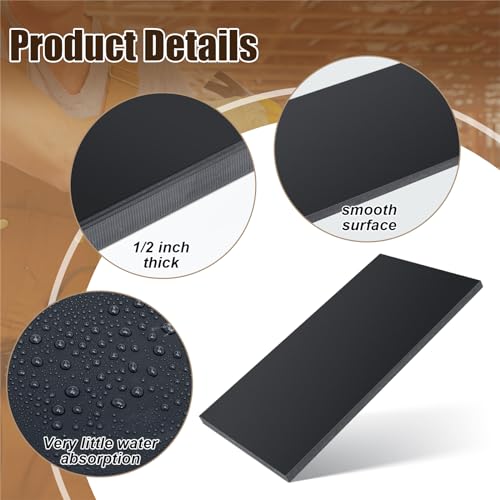 Frienda 2 Pcs Hdpe Plastic Sheet, Black 1/2 Inch Thick x 6 x 12 Inch