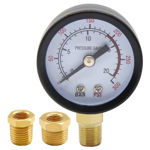 Uenede 0-300PSI Pressure Gauge 1/8" NPT Brass Bottom Mount with Bushing - size: 300PSI(1/8"NPT)