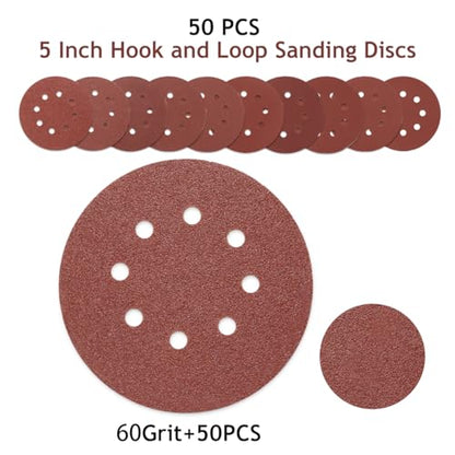 50 PCS 5 Inch 8 Hole Hook and Loop Sanding Discs 60 Grit - style: 60 Grit,50-Pack