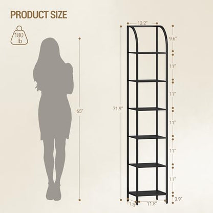 Hzuaneri Bookshelf Narrow Bookcase, Tall Storage Rack with Steel Frame - color: Black, size: 11.8 × 13.2 × 71.9 inch