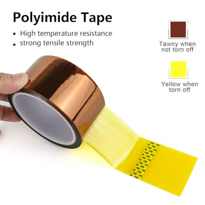 BOMEI PACK Polyimide Tape, 1 Pack High-Temperature Resistant Tape 4inch x 16m(54ft), No Residue Heat-Resistant Tape for Electric Task, 3D Printing, Soldering, Sublimation, Masking - size: 4 inch