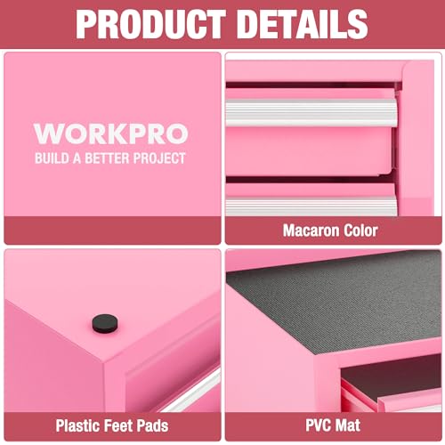WORKPRO 12.5" Mini Metal Tool Box with 2 Drawers - color: Pink