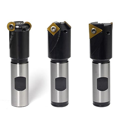 3 Pcs Little Hogger End Mill Set, 45 Degree, 90 Degree and 3/16r Mill with 3/4" Shank, 1" Head, with 3 Carbide Inserts SNHQ322, RNHQ32, TNGQ322