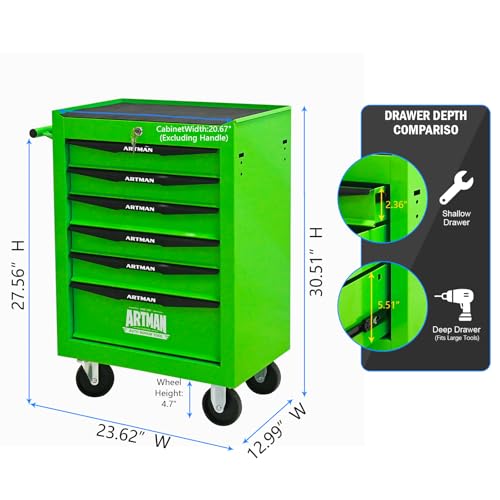 6-Drawer Rolling Tool Chest, Lockable for Garage,Green - color: Green, size: 6-Drawers