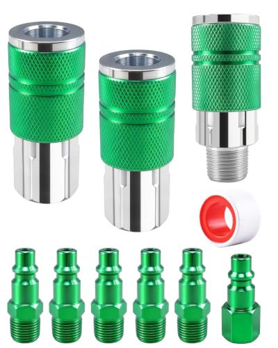 9-Piece 3/8" High Flow Air Hose Fittings Set, 3 Couplers (2 FNPT + 1 MNPT) & 6 Plugs (5 FNPT + 1 MNPT) with 3/8" Body & 3/8" NPT Threads, Air Compressor Accessories Quick Connect Set, Max 300PSI - size: 9 PCS Female Thread-3/8"