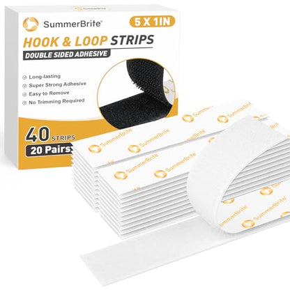SummerBrite Hook and Loop Strips with Adhesive, White, 1 x 5 in, 20 Pairs - color: White, size: 1x5 IN 20 Pairs