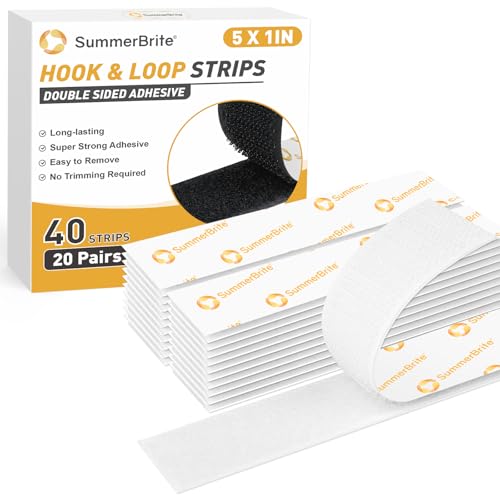SummerBrite Hook and Loop Strips with Adhesive, White, 1 x 5 in, 20 Pairs - color: White, size: 1x5 IN 20 Pairs