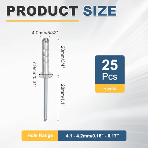 HARFINGTON 25pcs Aluminum Large Head Grip Rivets 5/32" x 3/4" - size: 5/32" x 3/4"