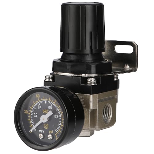 Stainless Steel Air Compressor Pressure Regulator Airtac AR2000 1/4'' PT with Bracket and Gauge 0-160 PSI Adjustable - style: Stainless Steel AR-2000