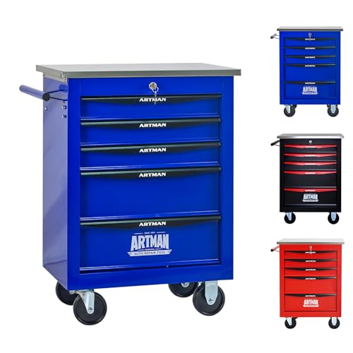 Rolling Tool Chest,Stainless Steel Worktop,Blue,5‑Drawer - color: Blue, size: 5-Drawers