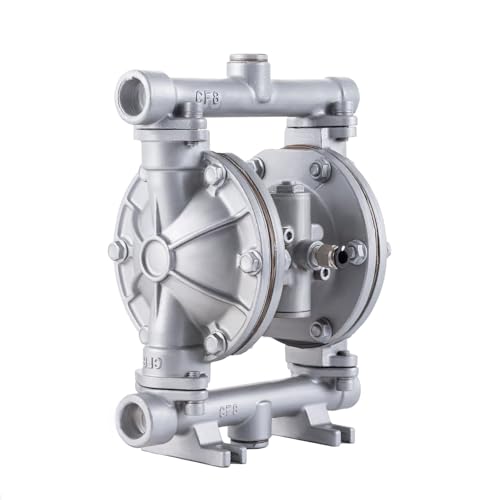Double Diaphragm Pump Air Operated 1/2 inch Inlet/Outlet Pneumatic Waste Oil Transfer Pump for Chemical QBK-15P 9 GPM Dual Diaphram Polypropylene Nitrile Rubber by Stainless Steel Iron 120 PSI - style: 0.5 INCH PORT
