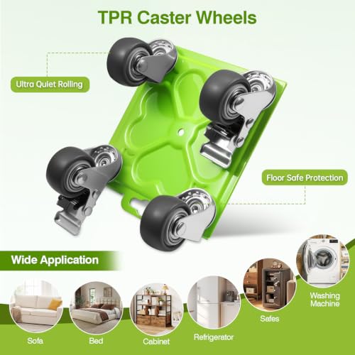 Heavy Duty Furniture Dolly Set with Silent TPR Wheels,Load 1500 LBS