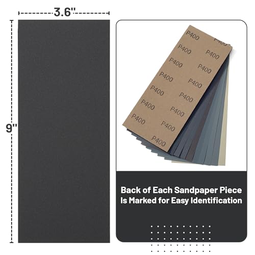 Bates- Sandpaper, 90 pcs, 400 to 3000 Grit Sandpaper Assortment, Sand Paper Assortment Pack, Wet Dry Sanding Paper - size: 90 pcs, style: 9 Grits, 400 to 3000