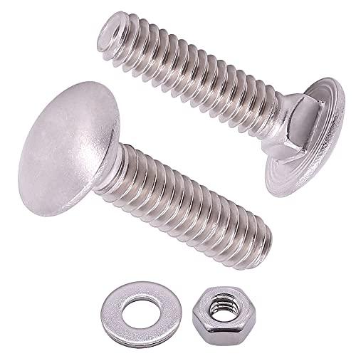 1/2-13 x 4 (4 Sets) Carriage Bolts Screws with Nuts and Washers Hardware Kits, 304 Stainless Steel 18-8, Round Head Carriage Bolts Sets, Square Neck, Fully Threaded - size: 1/2-13 x 4"