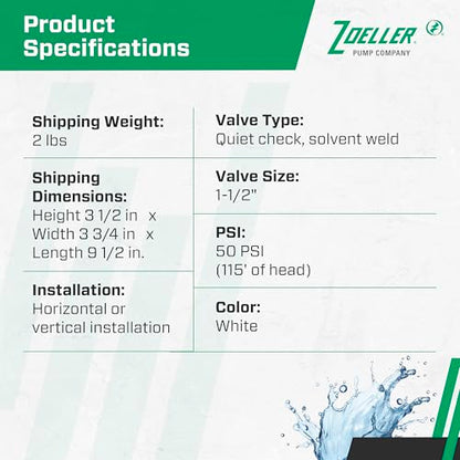 Zoeller 30‑0040 Quiet Check Valve 1-1/2″ PVC