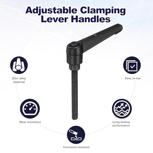 uxcell 4Pcs Adjustable Clamping Lever Handles, M6x50mm Zinc Alloy Male Thread Stud Knobs with Nuts Quick Release Bolt Rotating Screw Handles for Lathes Woodworking, Black - size: M6x50mm