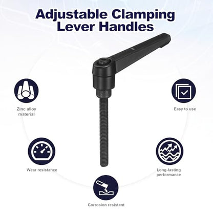 uxcell 4Pcs Adjustable Clamping Lever Handles, M6x50mm Zinc Alloy Male Thread Stud Knobs with Nuts Quick Release Bolt Rotating Screw Handles for Lathes Woodworking, Black - size: M6x50mm
