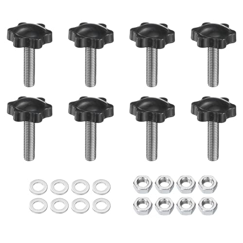 uxcell 8pcs Star Clamping Knobs with Nuts Washers, M8 x 30mm Metric 304 Stainless Steel Male Thread 32mm 6-Star Plastic Head, Threaded Stud Hand Knobs Handles Thumb Screws, Black - size: M8 x 30mm