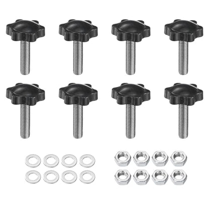 uxcell 8pcs Star Clamping Knobs with Nuts Washers, M8 x 30mm Metric 304 Stainless Steel Male Thread 32mm 6-Star Plastic Head, Threaded Stud Hand Knobs Handles Thumb Screws, Black - size: M8 x 30mm