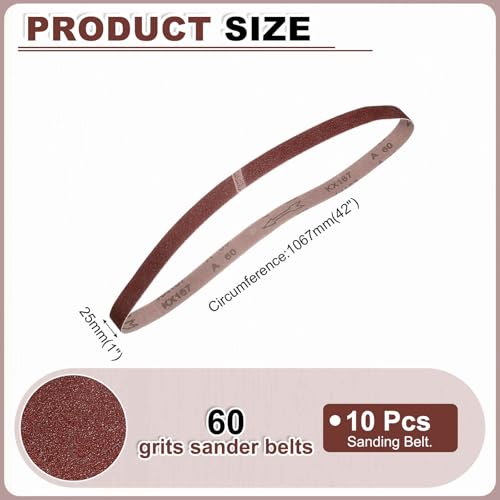 HARFINGTON 1 x 42 Inch Sanding Belts, 10 Pcs 60 Grits Aluminum Oxide Abrasive Belt Sander File Belt for Woodworking, Metal Polishing, Knife Sharpener - size: 1 x 42 Inch(60 Grit)