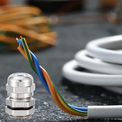 6 Pcs PG7 Cable Gland Joint Stainless Steel Adjustable 3-6.5mm Lock Nut Waterproof Connector