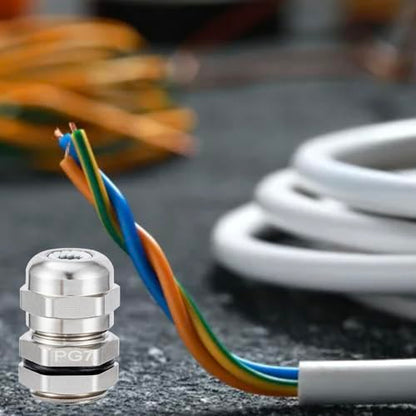 6 Pcs PG7 Cable Gland Joint Stainless Steel Adjustable 3-6.5mm Lock Nut Waterproof Connector
