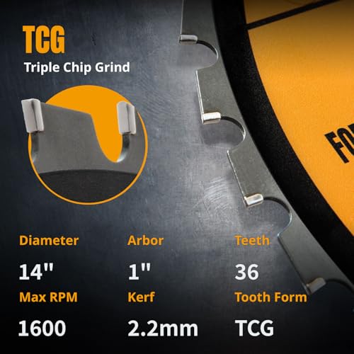 POWERTEC 14" Cold Saw Blade, 36T TCG, 1" Arbor, 1600 RPM (14013) - size: 14",1" Arbor, 36T