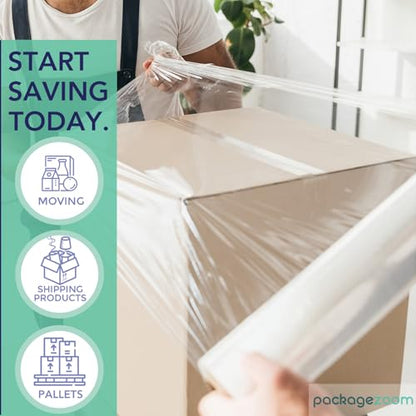PackageZoom 4 Rolls Clear Stretch Wrap Film 18” x 1500 feet Plastic Wrap for Moving, Packing, Shipping & Storage Heavy Duty Industrial Cling Film for Boxes and Furniture - size: 18" wide x 1500 ft x 4 Rolls