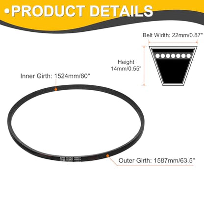 uxcell C60 Drive V-Belt 60 Inch (1524mm) Inner Circumference x 22mm Width x 14mm Height, Rubber V Belt for Power Transmission - size: C60