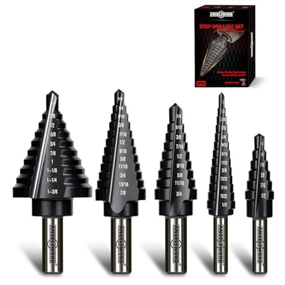 ANGELSWORD Step Drill Bits, 50 Sizes, 5PCS M35 TiAlN Coated Step Drill Bit Set for Stainless Steel, High Carbon Steel, Hard Material and Sheet Metal, with Aluminum Case - style: M35 5 PC Set
