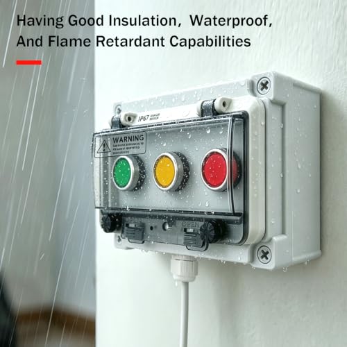 Waterproof Push Button Switch Box, IP67 Rated, Outdoor Industrial Start/Stop Control Box with Protective Cover (Green/Yellow/red Button Switch Box) - color: Green/yellow/red button switch box