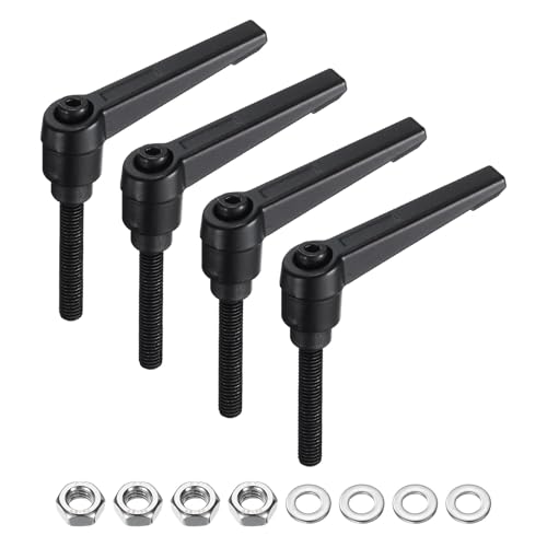 uxcell 4pcs Lever Adjustable Handles M6 x 32mm Metric Male Thread with Nuts Washers, Level Clamping Handle Set Hand Stud Knobs Rotating Screw Handles Bolts with Locking Lever, Black - size: M6 x 32mm