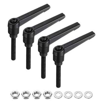 uxcell 4pcs Lever Adjustable Handles M6 x 32mm Metric Male Thread with Nuts Washers, Level Clamping Handle Set Hand Stud Knobs Rotating Screw Handles Bolts with Locking Lever, Black - size: M6 x 32mm